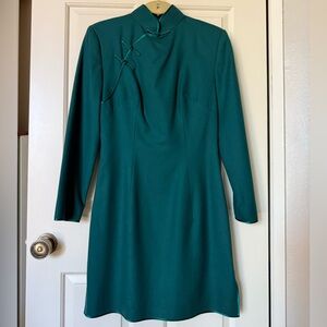 Vintage Tailor Made Wool Teal Cheongsam Dress